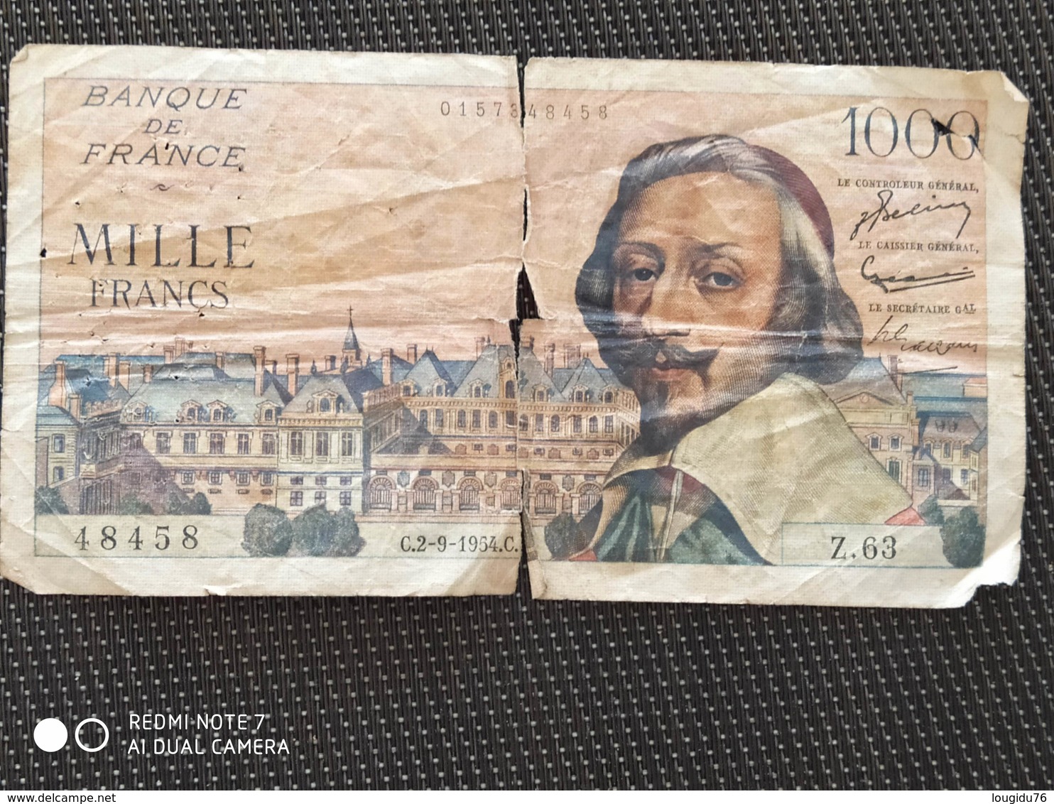 Billet 1000 Francs Richelieu ( 1953 – 1957 ) - 50 F 1946-1951 ''Le Verrier''