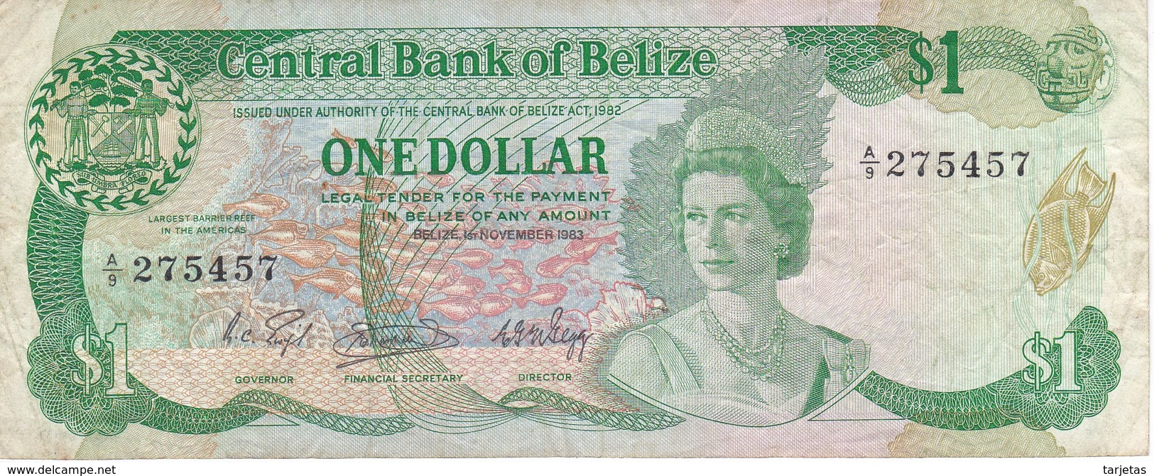 BILLETE DE BELIZE DE 1 DOLLAR  DEL AÑO 1983   (BANKNOTE) - Belize