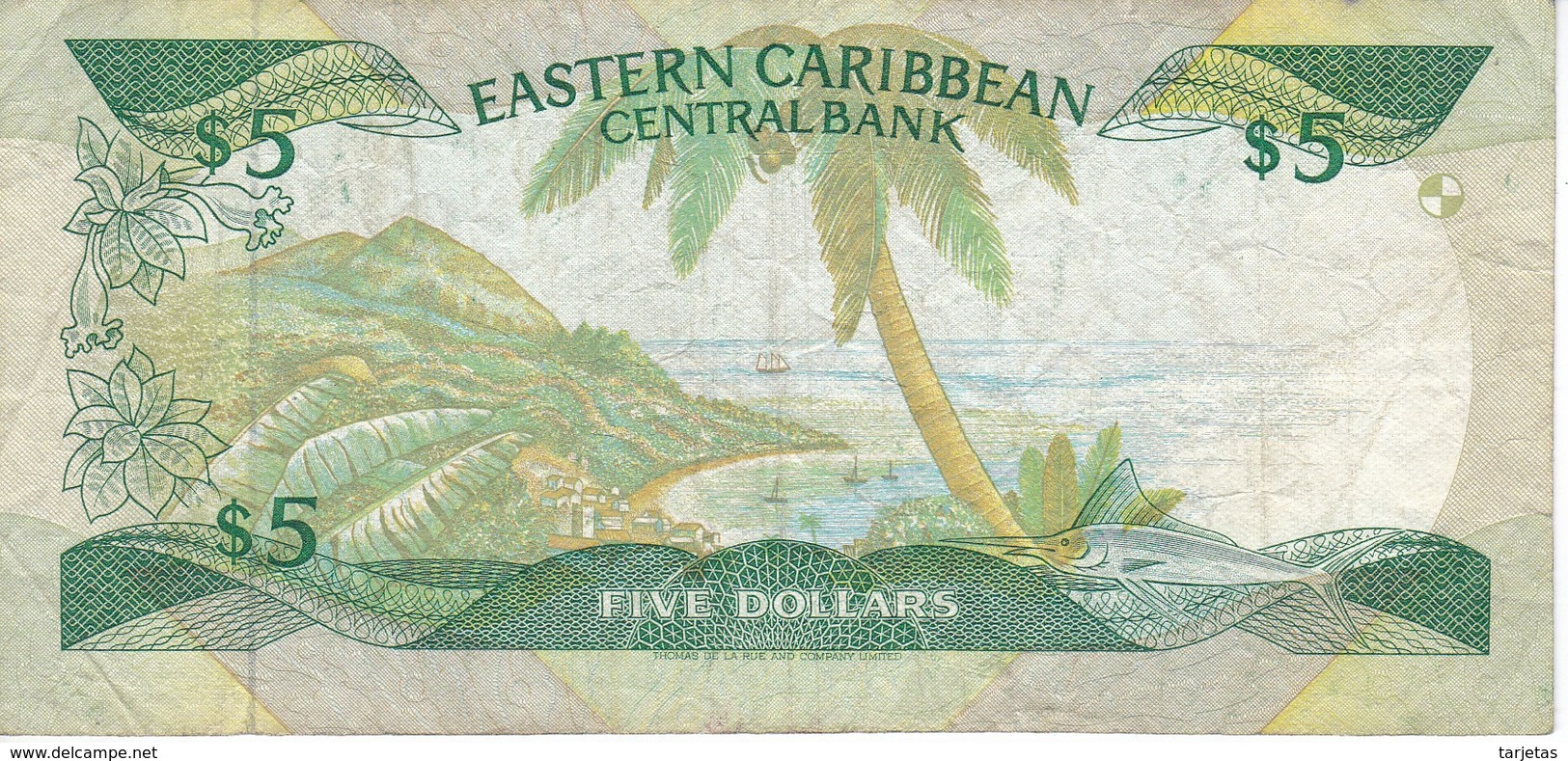 BILLETE DE EASTERN CARIBBEAN CENTRAL DE 5 DOLLARS  DEL AÑO 1985 (BANKNOTE) - Caraïbes Orientales