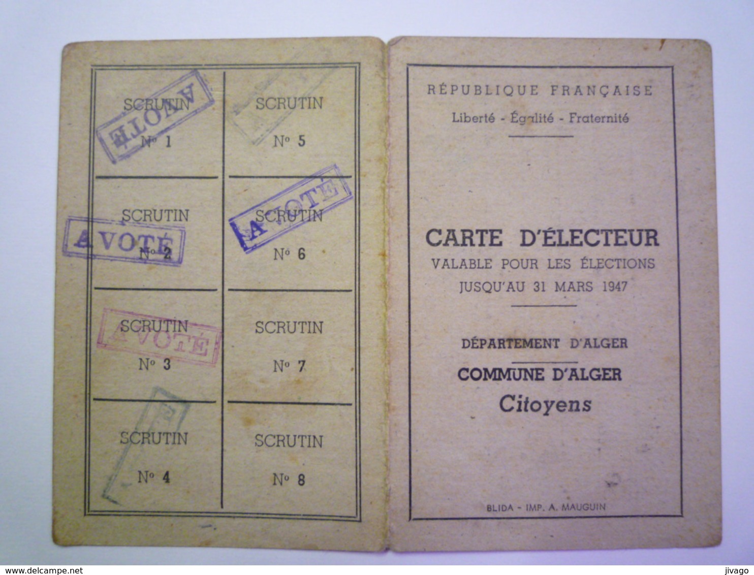 2020 - 5113  CARTE D'ELECTEUR  -  ALGER  1947  (Pierre CANCET BENQUE)   XXX - Zonder Classificatie