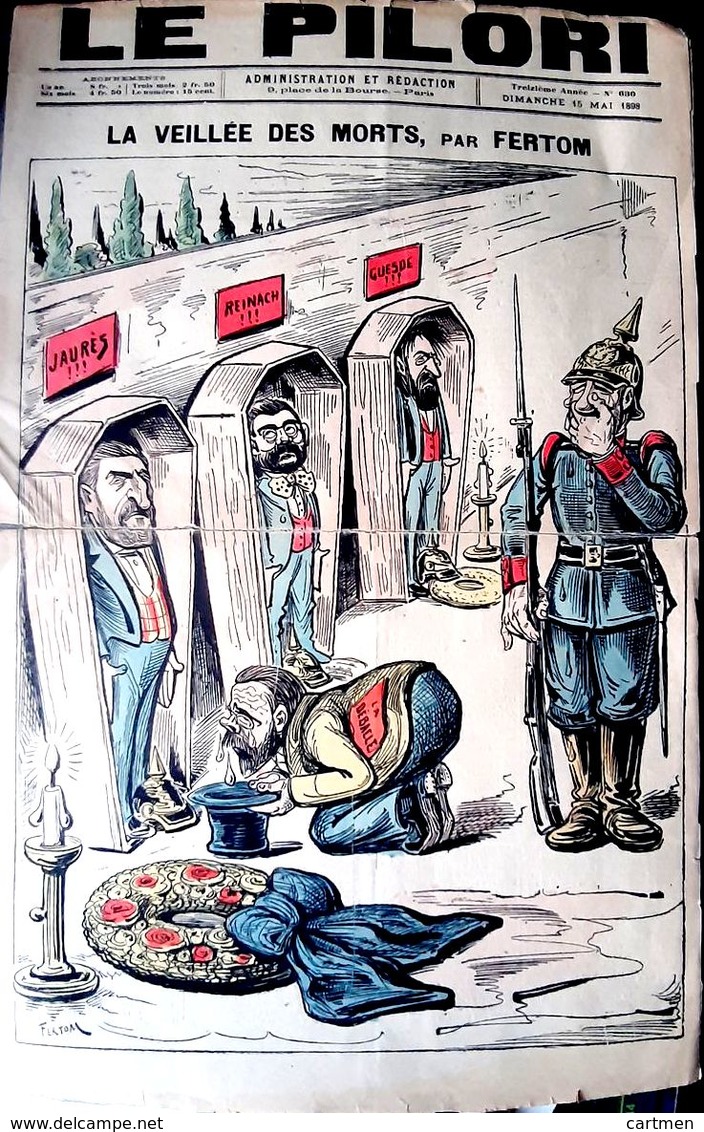 ANTISEMITISME AFFAIRE DREYFUS ZOLA HUMILIE  LE PILORI 1898 CARICATURE FEROCE ANTIDREYFUSARDE JUDAICA PLI TRES  FRAGILE - Zonder Classificatie