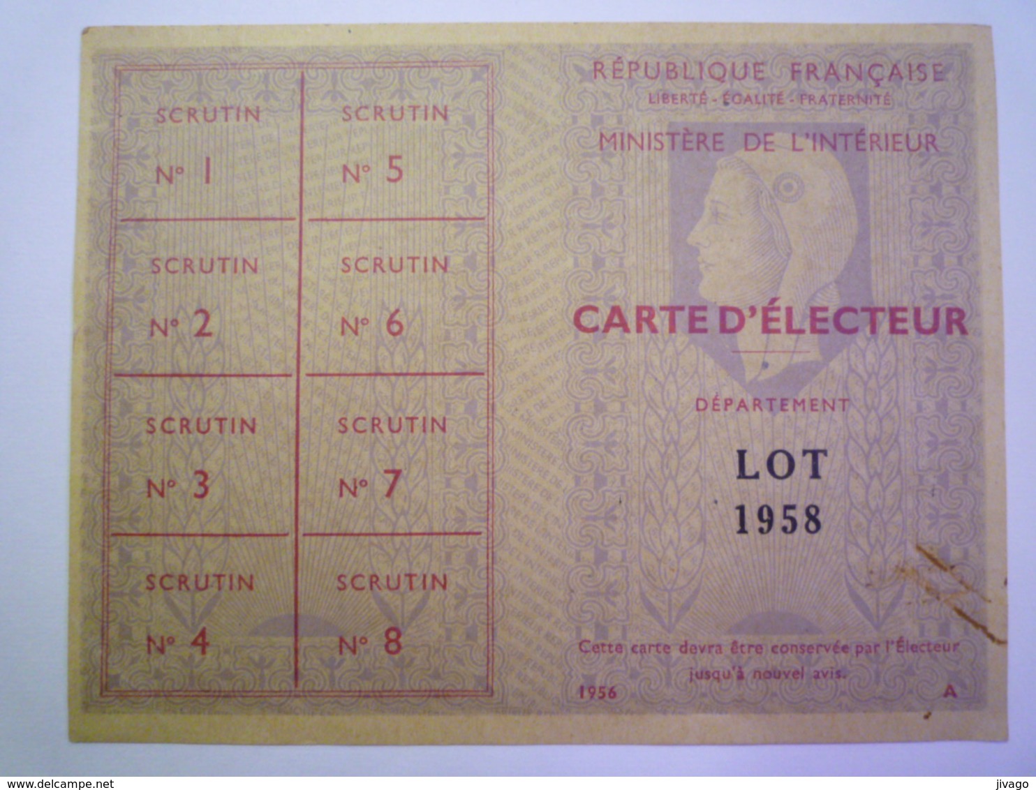 2020 - 5115  CARTE D'ELECTEUR  -  SOUSCEYRAC  (Lot)  CAYRE Eugène  1958   XXX - Zonder Classificatie