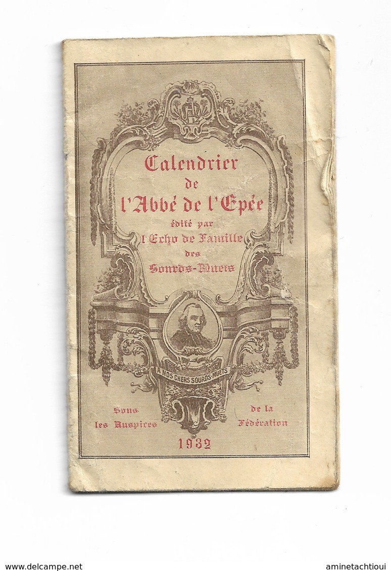 Le Calendrier De L' Abbé De L' Épée 7 X 12     1932 - Religione & Esoterismo