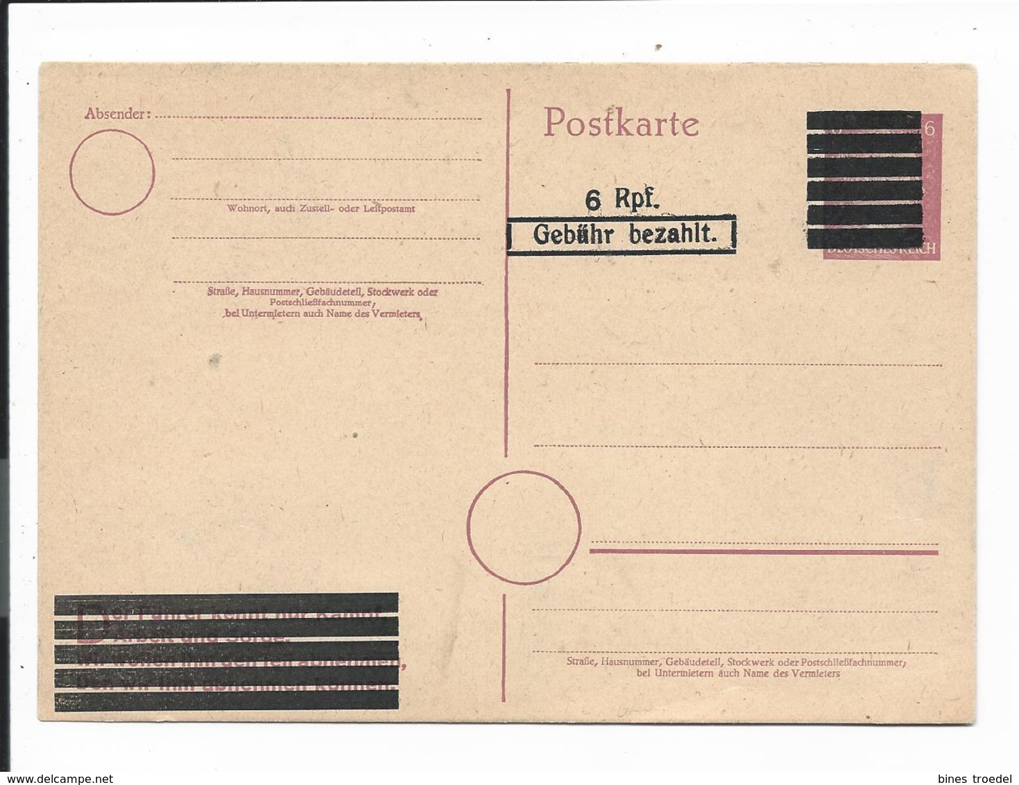 Amerikanische Zone PC 625 I ** - 6 Rpf Gebühr Bezahlt Auf P 314 II - Autres & Non Classés