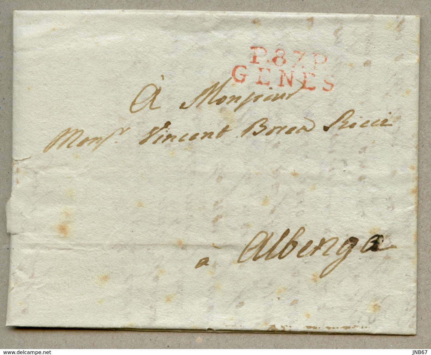 P.87.P / GENES (rouge) 27 X 10 Pour Albenga Avec Dateur "SEPTEMBRE" Au Verso à L'arrivée Complété Du 26 Manuel En 1809 - 1792-1815: Dipartimenti Conquistati