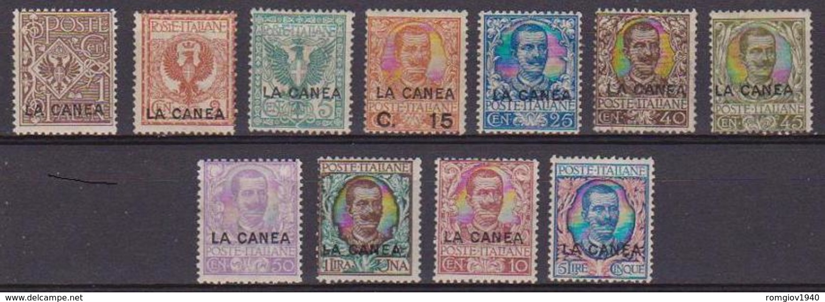 REGNO D'ITALIA 1905  LA CANEA FRANCOBOLLI D'ITALIA DEL 1901-05 SOPRASTAMPATI SASS. 3-13 MLH/MNH XF - La Canea