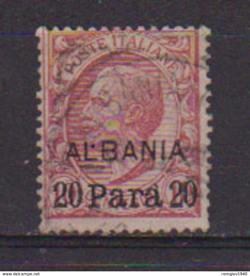 REGNO D'ITALIA LEVANTE 1907 EMISSIONI PER L'ALBANIA FRANCOBOLLI SOPRASTAMPATI"ALBANIA" SASS. 8 USATO VF - Albanië