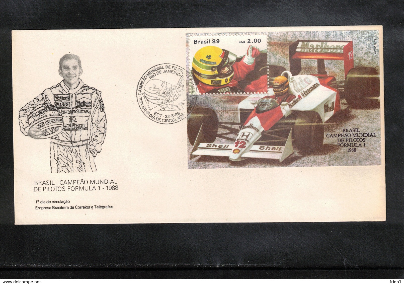 Brasil 1989 Racing Cars  F1 World Champion Ayrton Senna FDC - Automobile