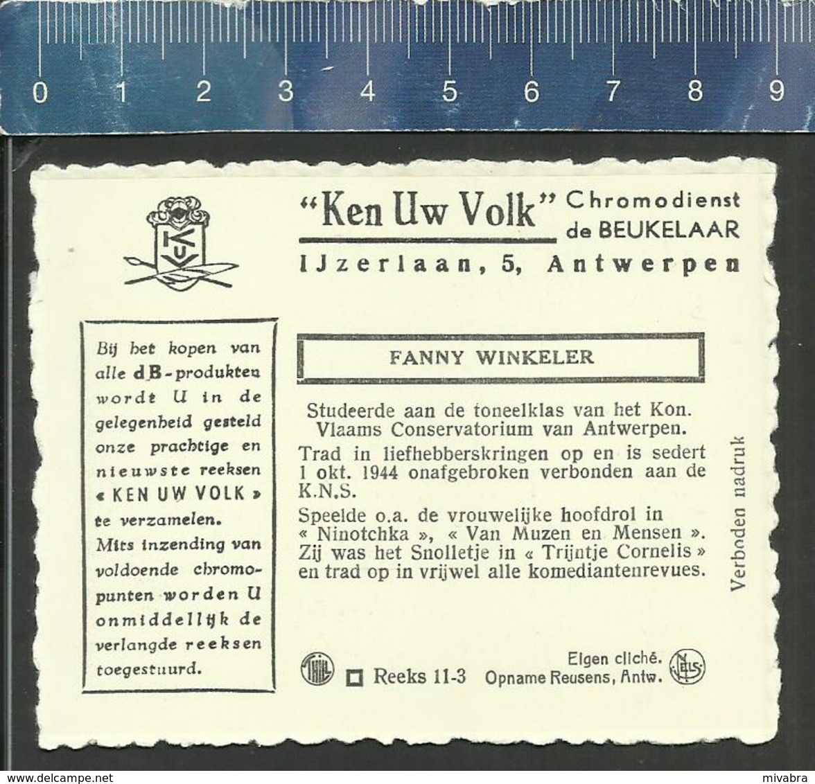 FANNY WINKELER - VLAAMSE TONEELSPEELSTER - CHROMO DE BEUKELAAR - De Beukelaer