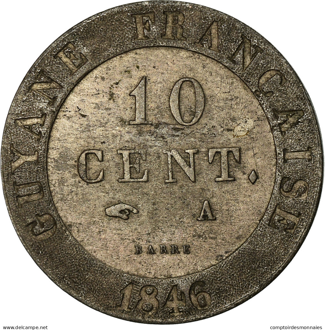 Monnaie, FRENCH GUIANA, 10 Centimes, 1846, Paris, TTB, Billon, KM:A2 - Guyana