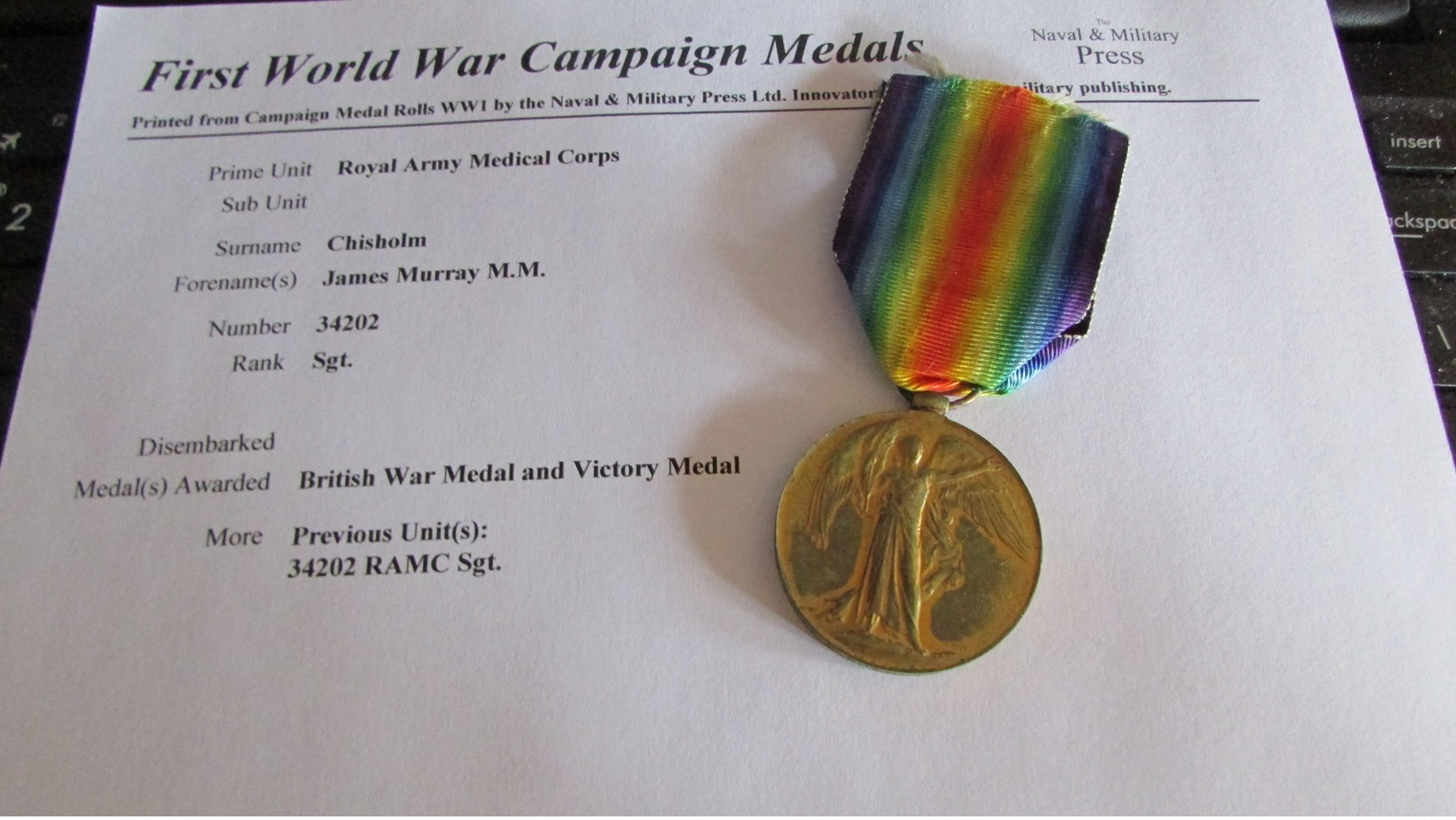 WW1 British Victory Medal RAMC Was Awarded A Military Medal - 1914-18