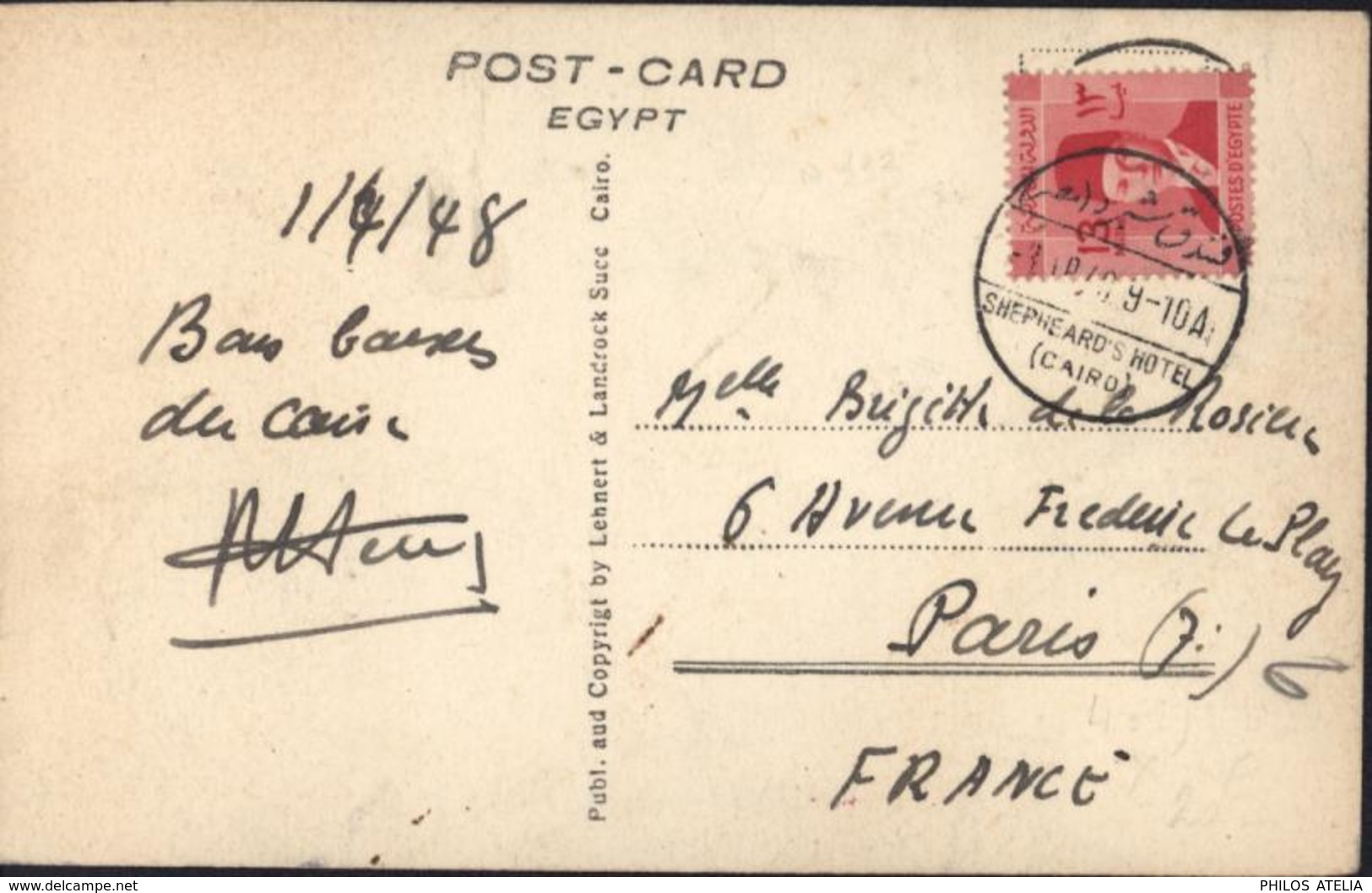 YT Postes D'Egypte 193 Rose Carmin 13 M CAD Shepheard's Hotel Cairo 1948 CP Cairo The Pyramids Of Gizeh - Used Stamps