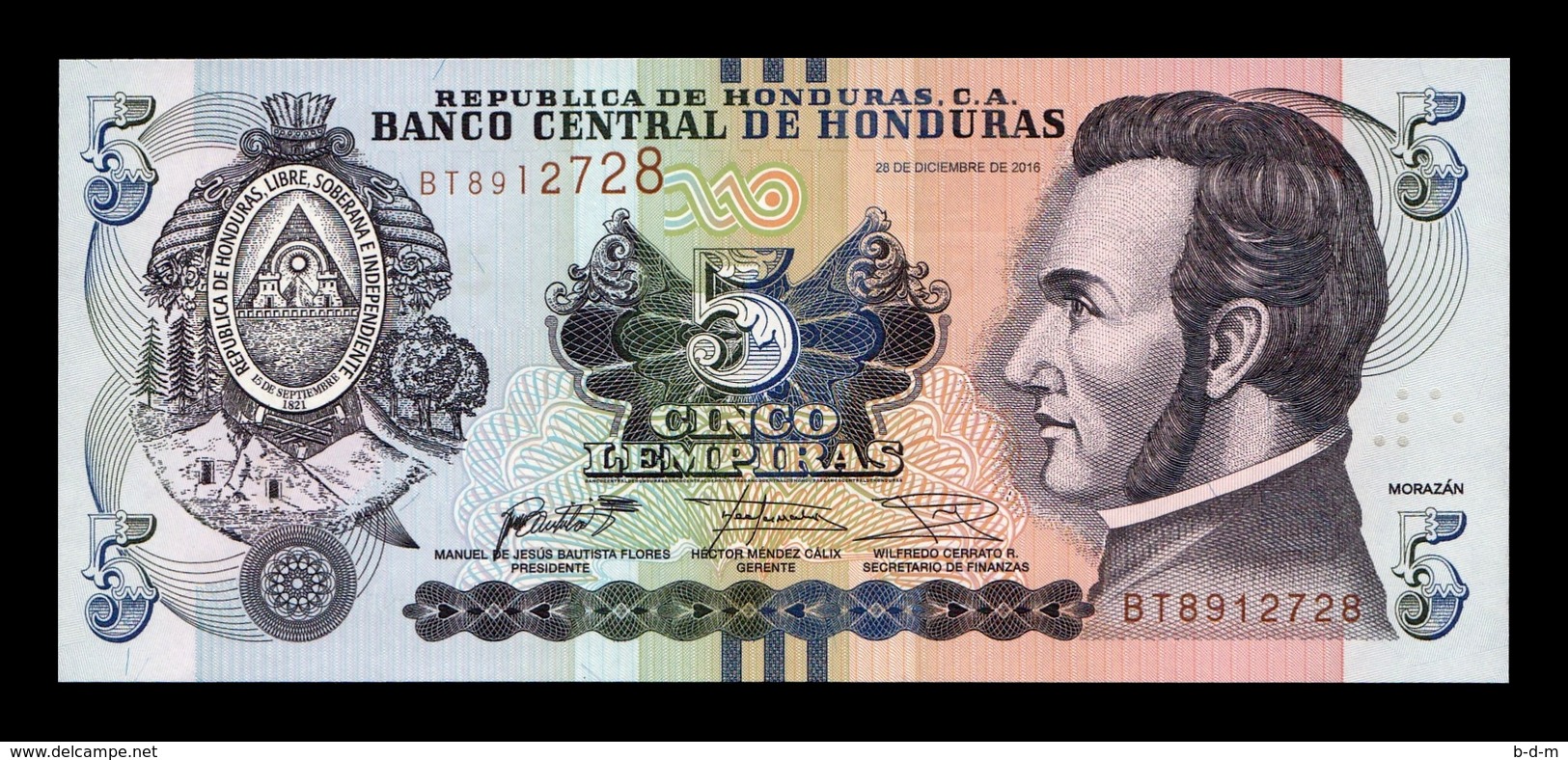 Honduras 5 Lempiras 2016 Pick 98b New SC UNC - Honduras