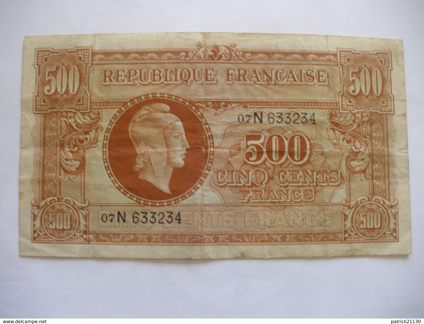 TRESOR BILLET 500 F MARIANNE LETTRE N RARE VF 11/3 - 1943-1945 Marianne