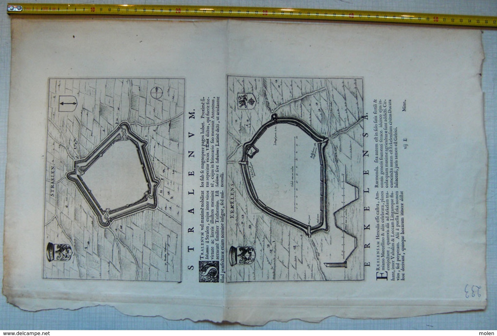 TOP STRAELEN Kleve & ERKELENZ Heinsberg Etch Anno 1649 GRAVURE TOPOGRAPHIE CARTOGRAPHIE CARTE Venlo Mönchengladbach R100 - Erkelenz