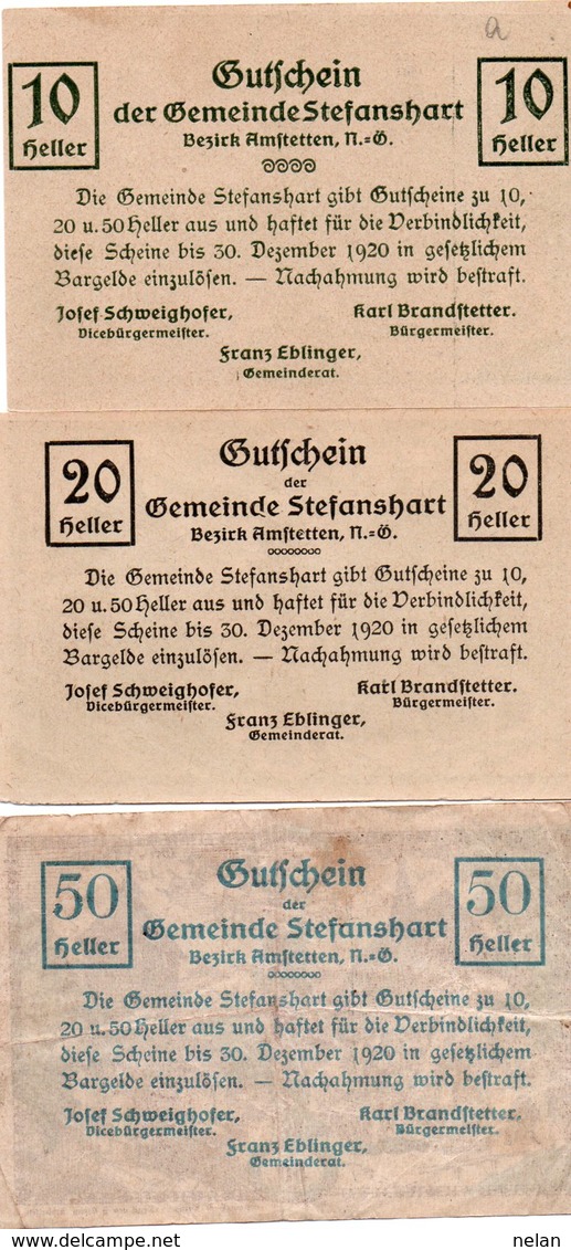 AUSTRIA NOTGELD- Österreich-10,20,50 Heller 1920- Stefanshart  CIRC.-UNC - Oesterreich