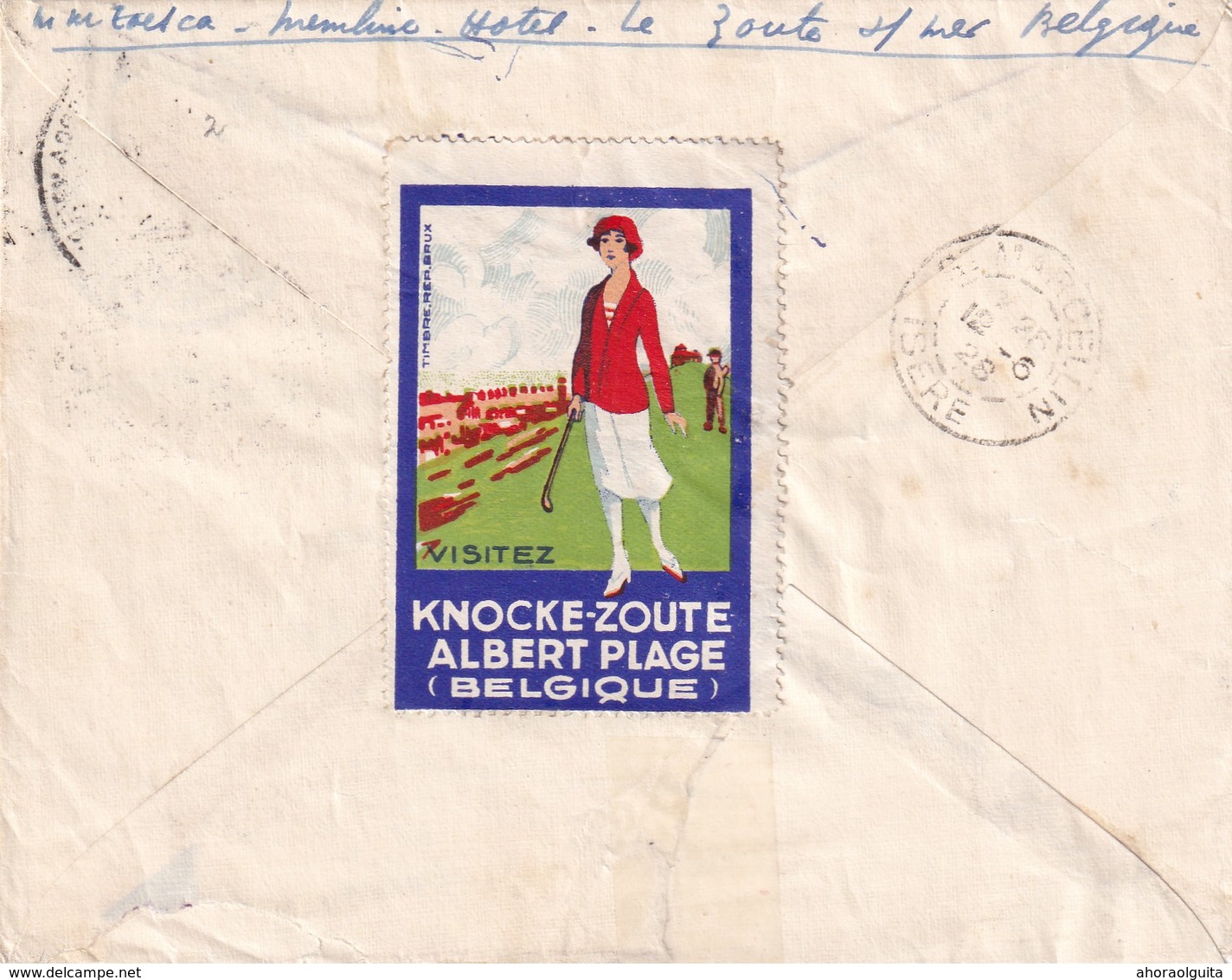 DDW 966  --  Belgique Thème GOLF - RARE Vignette Touristique KNOCKE-ZOUTE S/ Enveloppe TP Houyoux 1928 - Golf