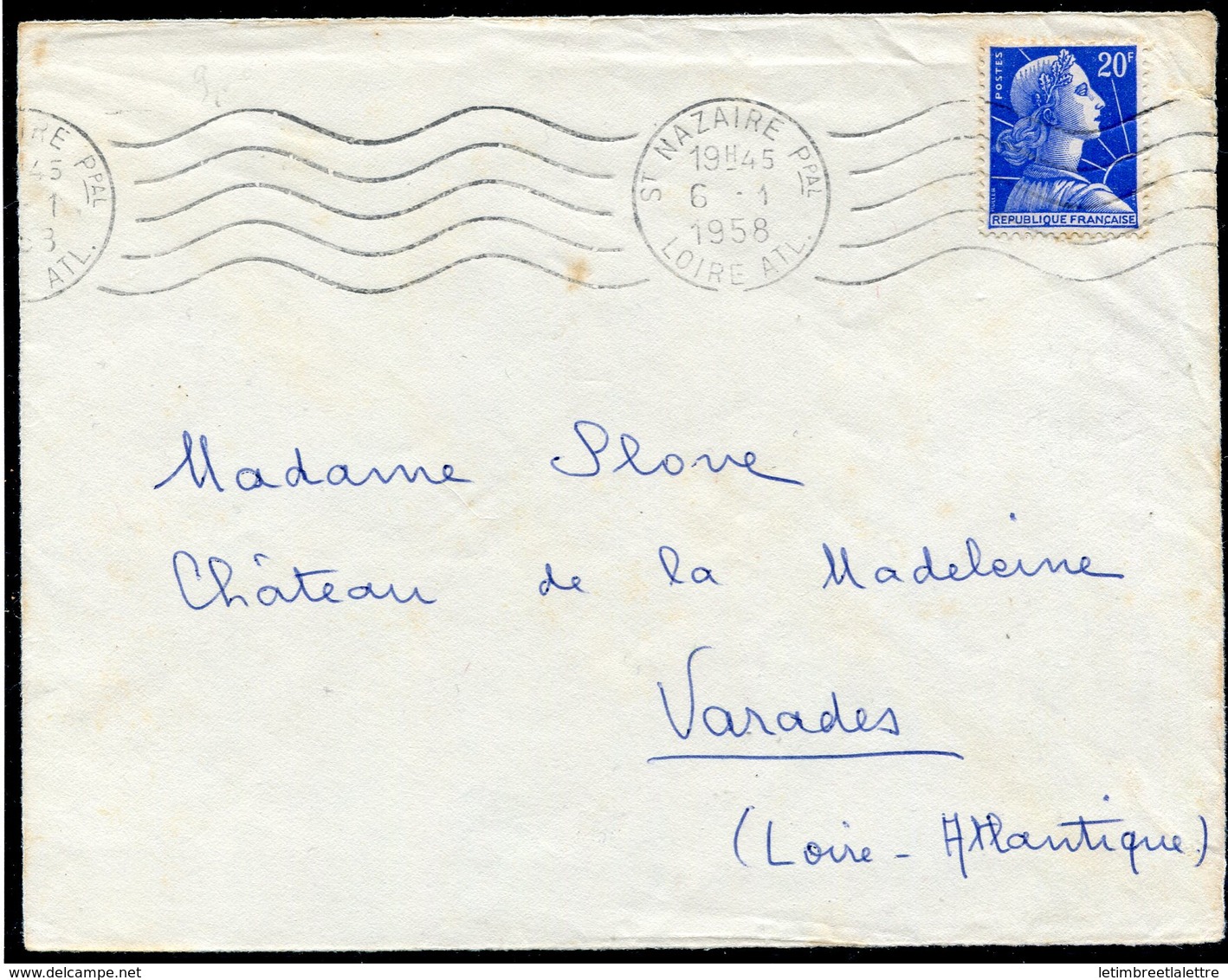 France - Marianne De Muller - Sur Lettre - N° 1011Bc - Oblitération Saint Nazaire - 1955-1961 Marianne (Muller)