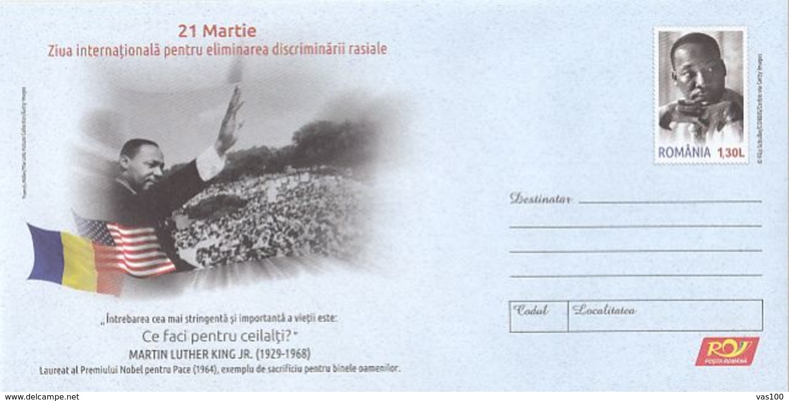 FAMOUS PEOPLE, MARTIN LUTHER KING JR, COVER STATIONERY, ENTIER POSTAL, 2018, ROMANIA - Martin Luther King