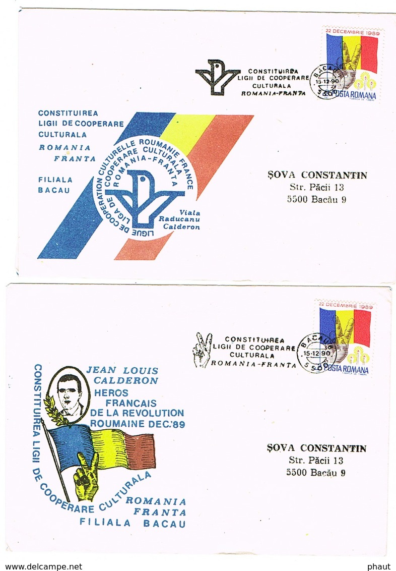 DEUX ENVELOPPES LIGUES DE COOPERATION CULTURELLE FRANCO-ROUMAINE - Marcofilie