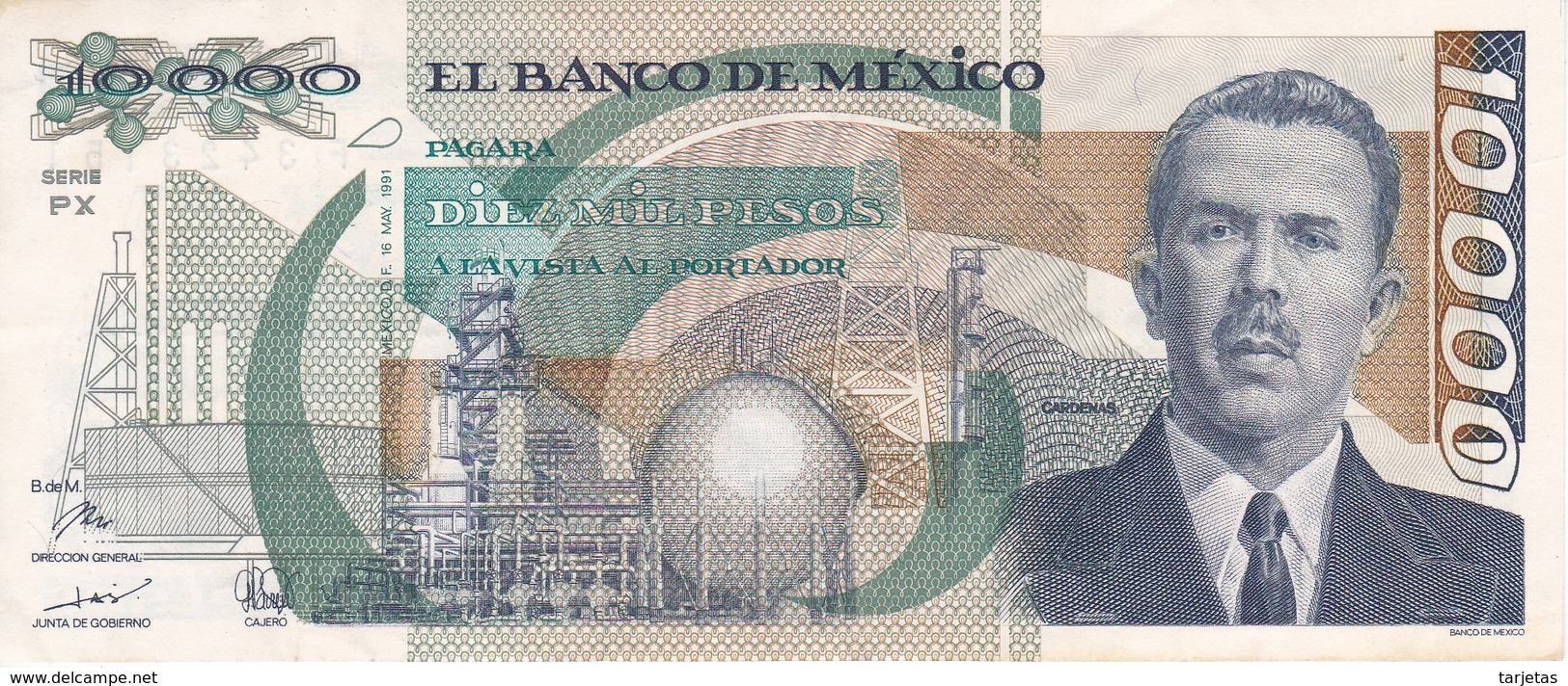 BILLETE DE MEXICO DE 10000 PESOS AÑO 1991 DE CARDENAS CALIDAD EBC (XF)  (BANKNOTE) - Mexico