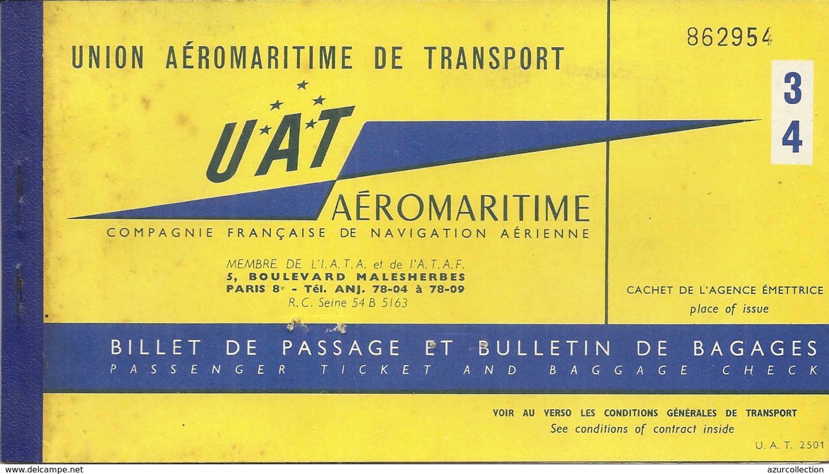 BILLET UTA . POUR POINTE NOIRE . 1961 - Tickets