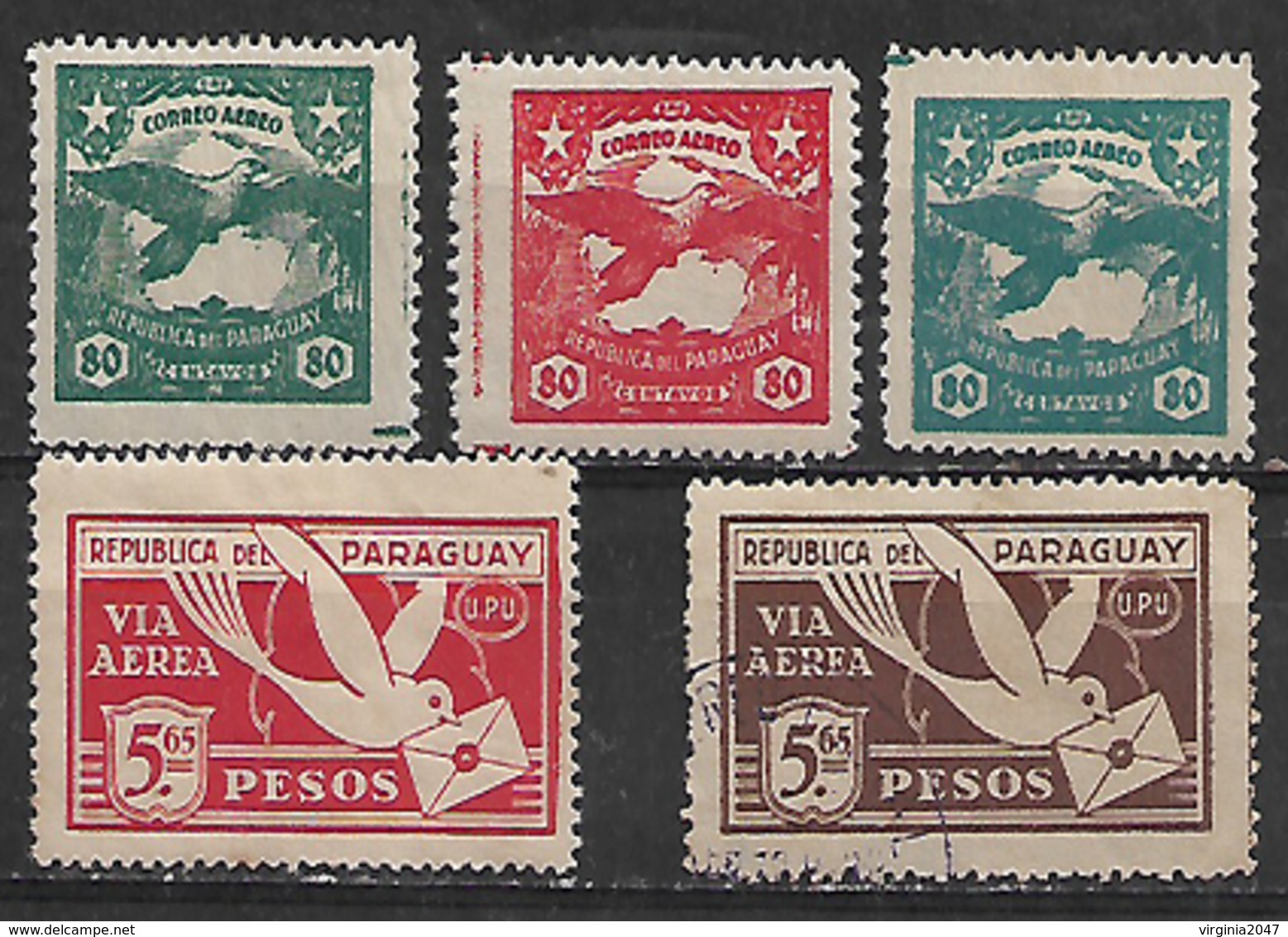 1933 Paraguay 5v. Mint Fauna Pajaros Correo Aereo - Paraguay