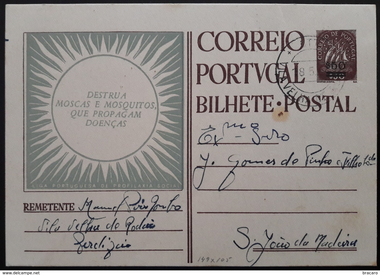 Portugal - Stationery / Inteiro Postal (IP) - PROFILAXIA SOCIAL; Cancel Vila Velha De Ródão ($30 Caravela Sobretaxa $50) - Ganzsachen