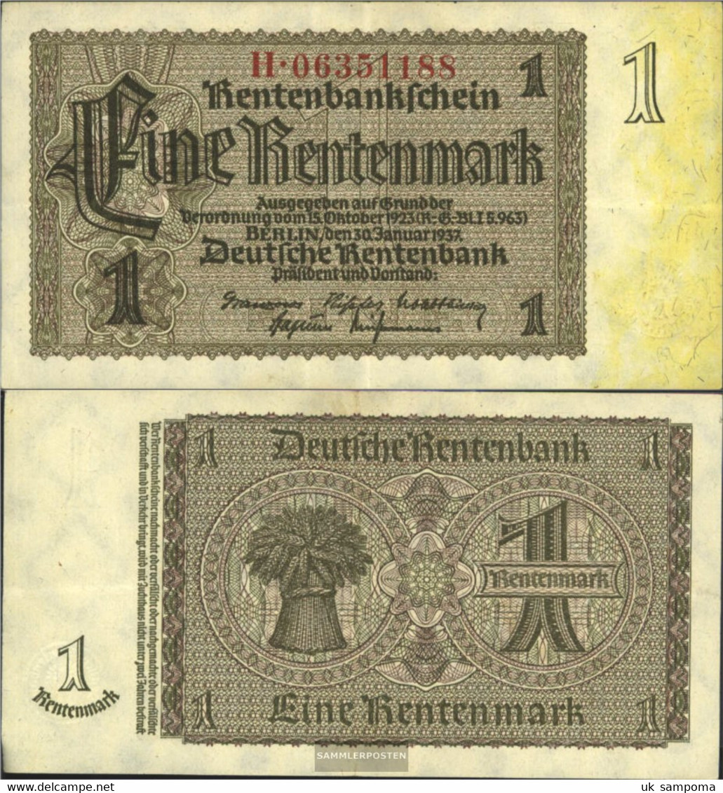 German Empire Rosenbg: 166c, Firmendruck 8stellige Kontrollnummer Uncirculated 1937 1 Rentenmark - 1 Rentenmark