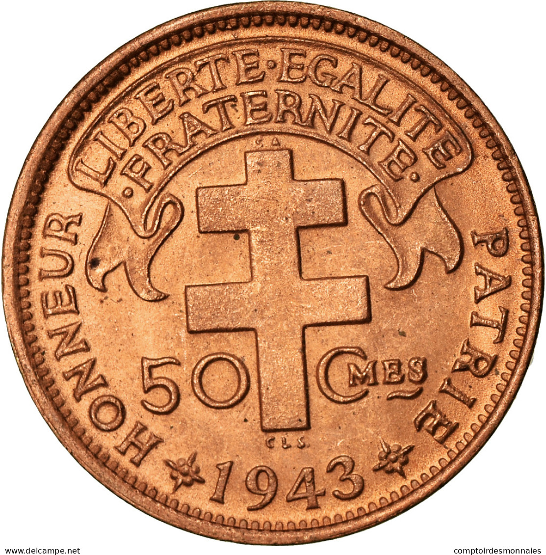 Monnaie, Cameroun, 50 Centimes, 1943, Pretoria, SPL, Bronze, KM:6 - Kameroen