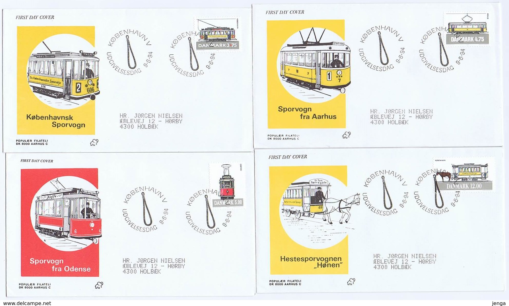 Denmark 1994; Trams;  Set Of 4 On FDC (Populær Filateli). - FDC