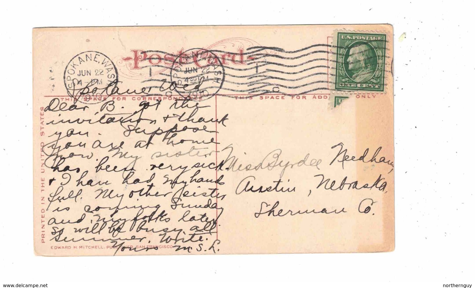 SPOKANE, Washington, USA, Bird's Eye View, Mt. Carleton, 1910 Mitchell Postcard - Spokane