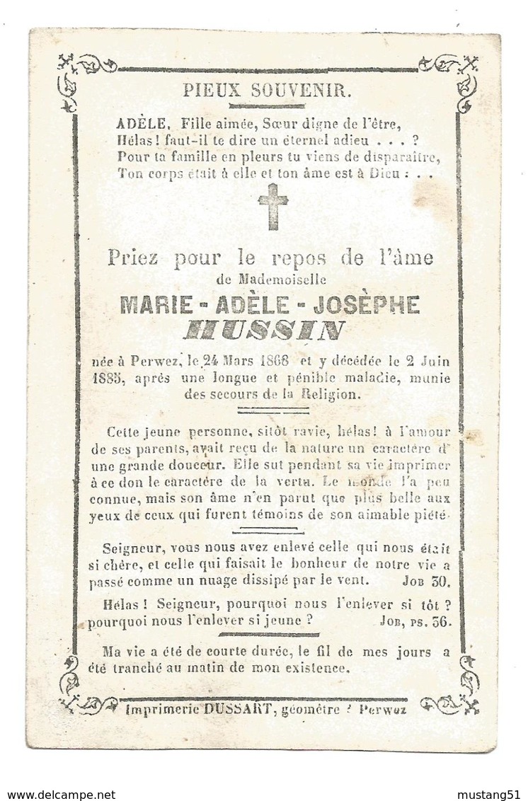 Faire Part De Décès Marie Hussin Perwez 1868-1885 - Imágenes Religiosas