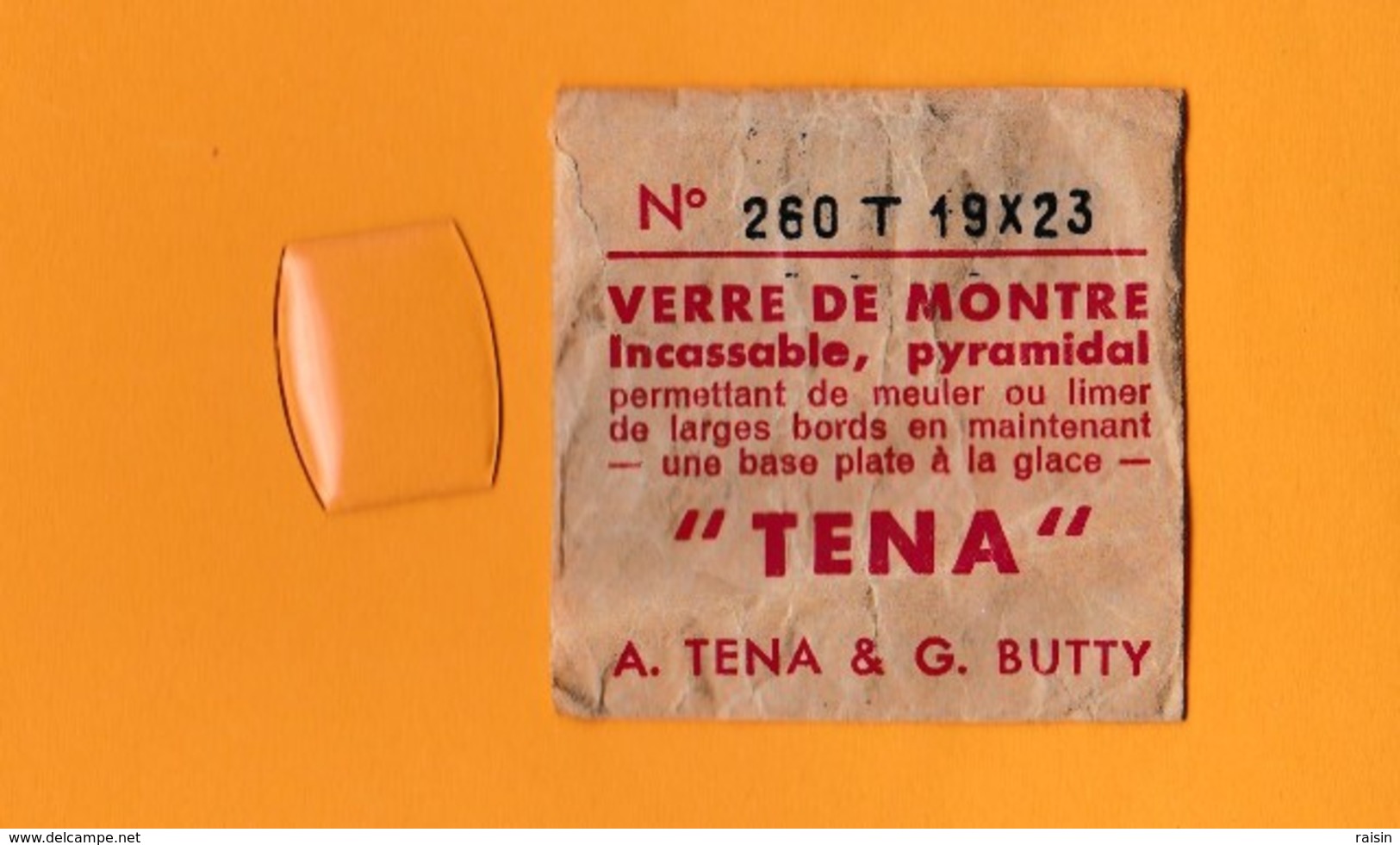 Horlogerie Verre De Montre Incassable Pyramidal  "Tena" A.Tena & G. Butty N°260 T 19 X 23 - Autres & Non Classés