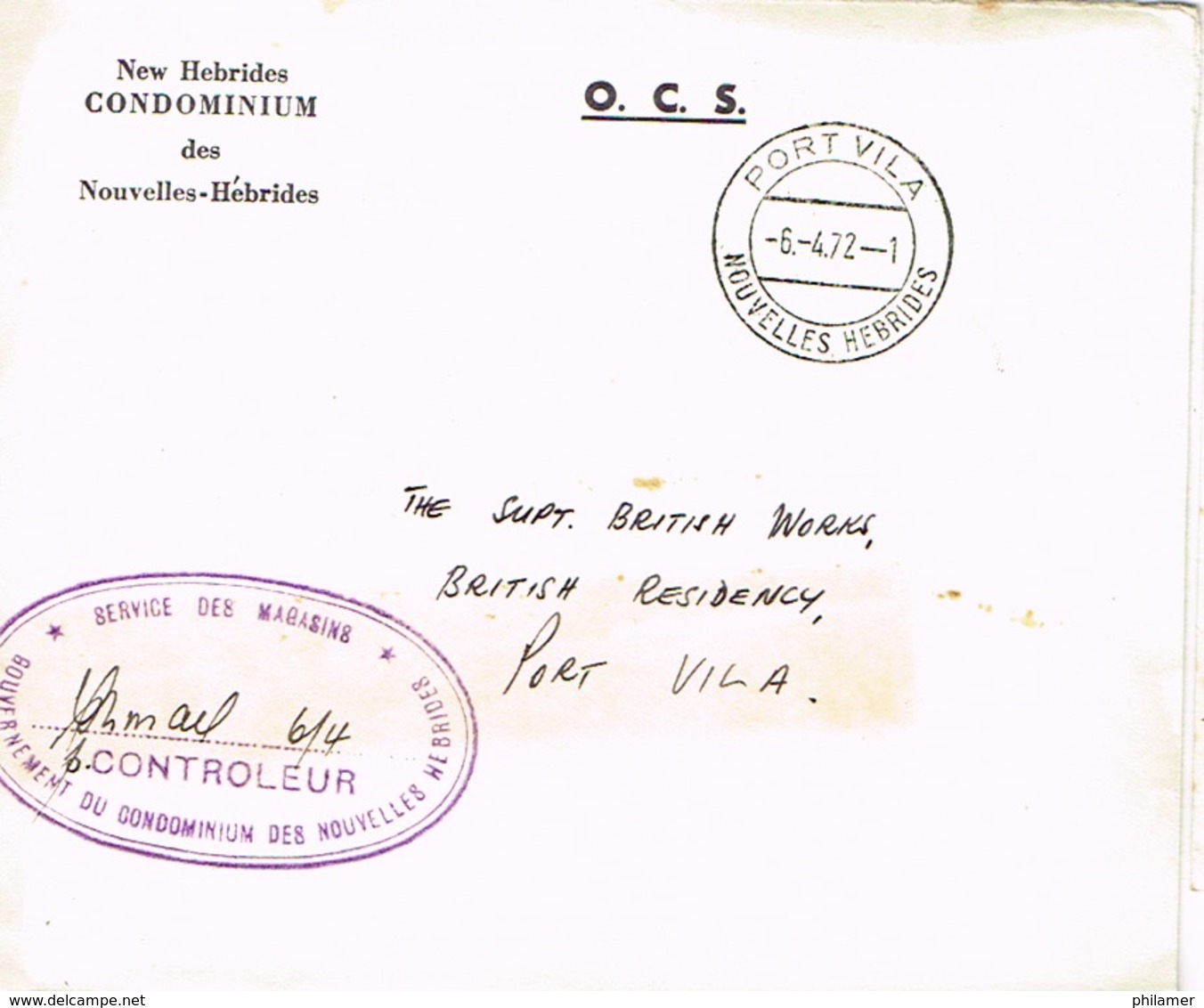 Nouvelles Hebrides New Marcophilie Lettre Cover Cachet A Date Port Vila Service Magasins 1972 BE - Other & Unclassified