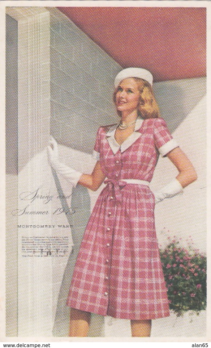 Woman Fashion Summer 1945 Montgomery Wards Catalog Advertisement Notice, C1940s Vintage Postcard - Moda