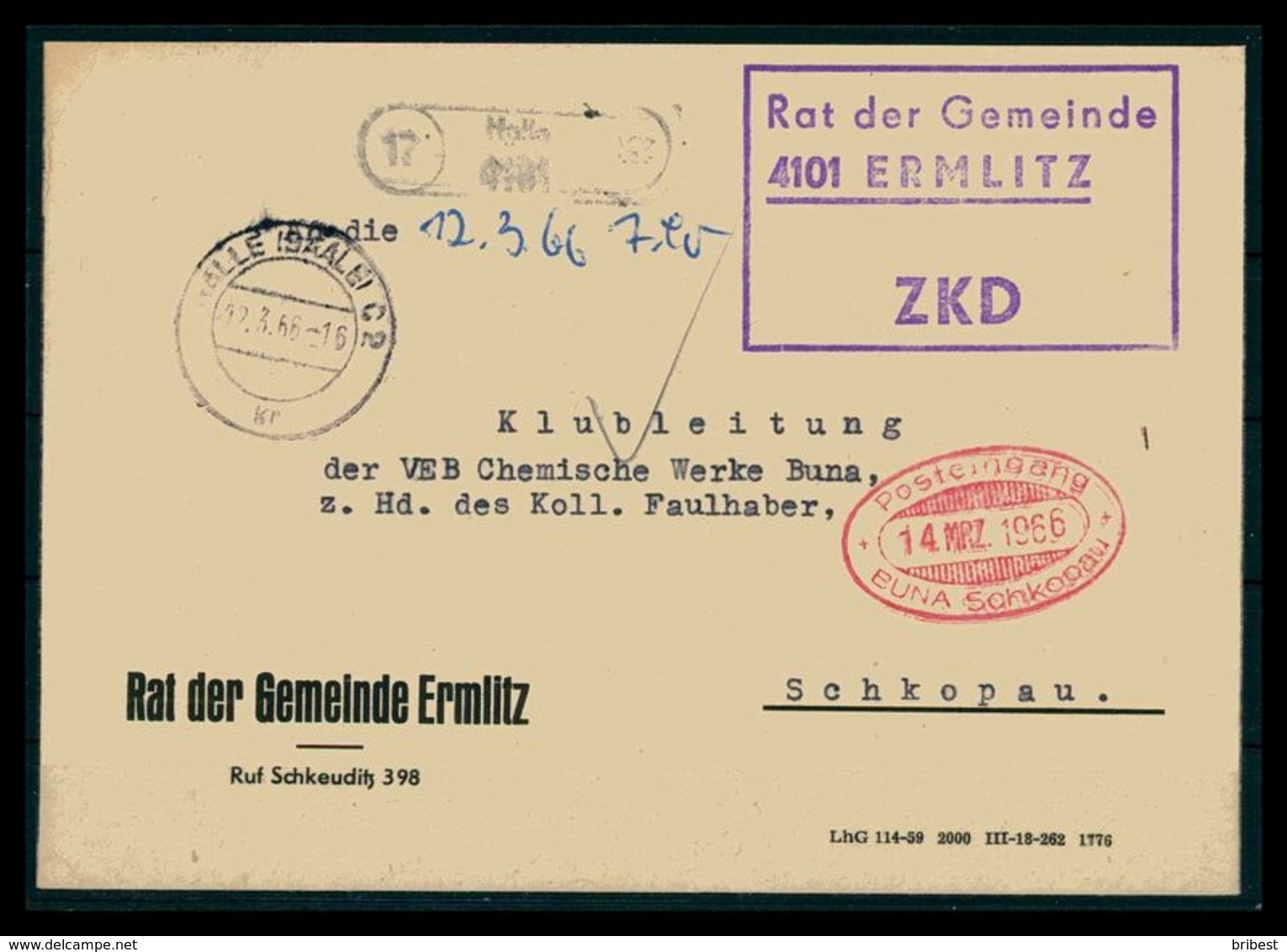 DDR ZKD Dienstbrief 1966 Siehe Beschreibung (205898) - Other & Unclassified