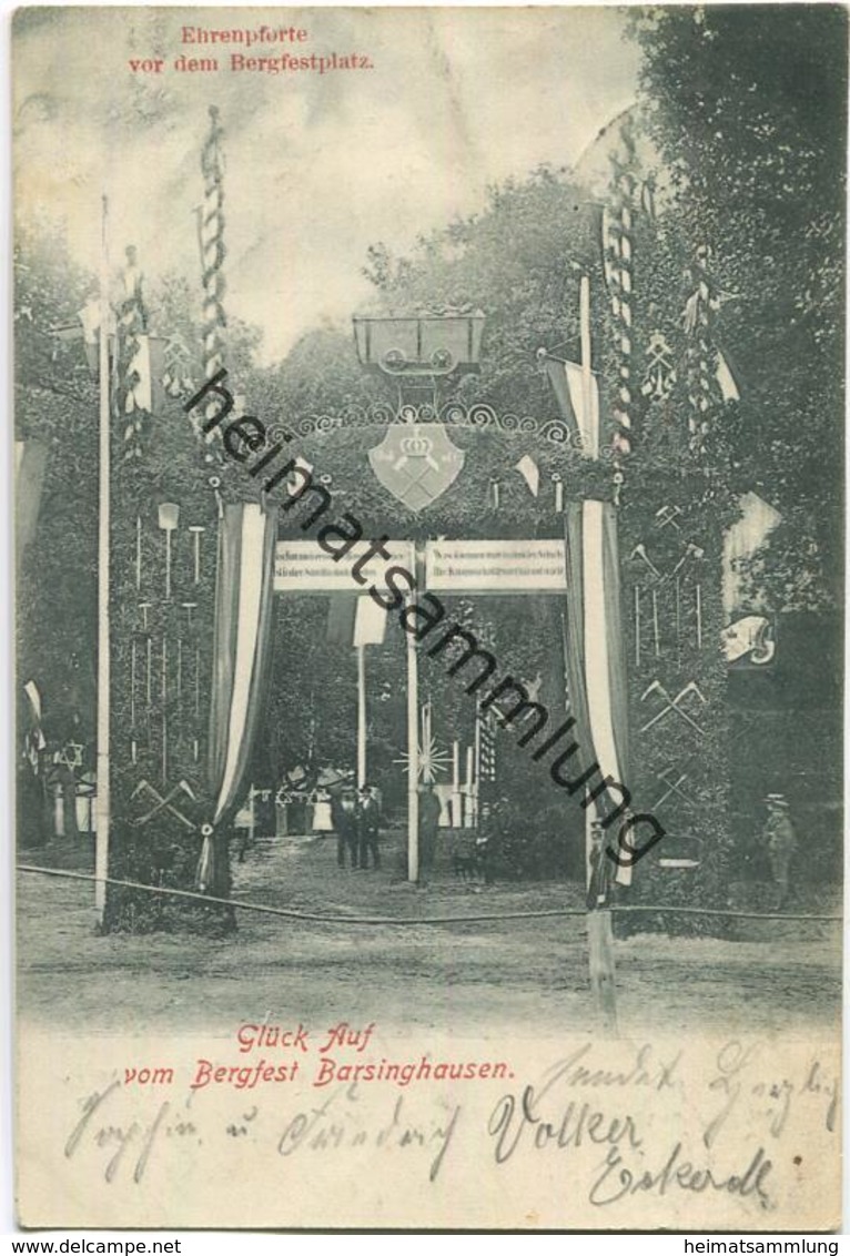 Glück Auf Vom Bergfest Barsinghausen - Ehrenpforte Vor Dem Bergfestplatz - Gel. 1906 - Barsinghausen