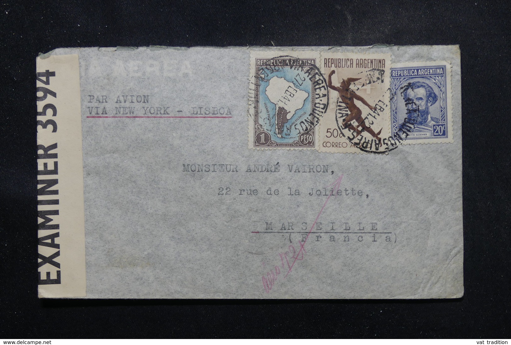 ARGENTINE - Enveloppe De Victoria Pour La France En 1941 Avec Contrôle Postal, Affranchissement Plaisant  - L 58500 - Cartas & Documentos