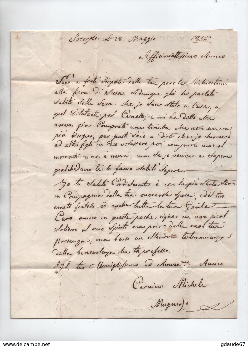 1856 - LETTRE Avec CACHET SARDE De BUSSOLENO Pour SUSA - CACHET SARDE - Sardinia