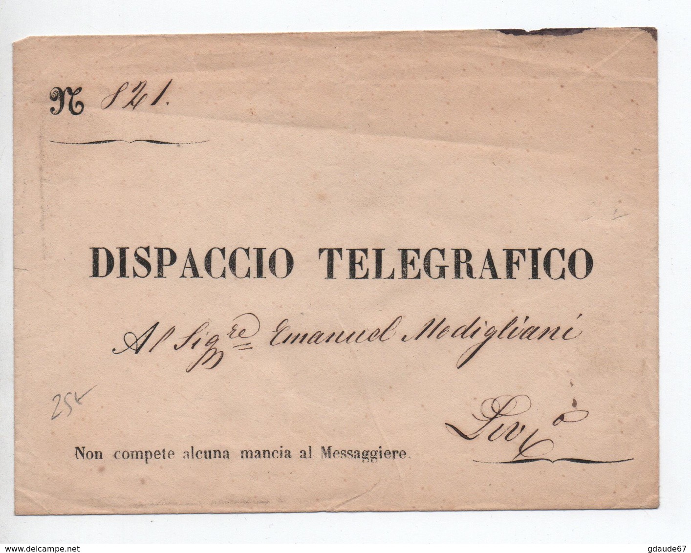 ENVELOPPE "DISPACCIO TELEGRAFICO" Avec ETIQUETTE "UFFIZIO DI LIVORNO" - ...-1850 Voorfilatelie