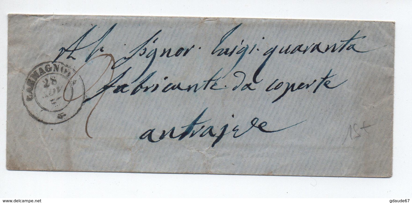 1857 - LETTRE Avec CACHET SARDE De CARMAGNOLA - Sardaigne