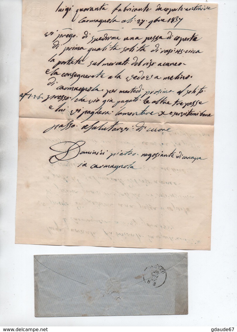 1857 - LETTRE Avec CACHET SARDE De CARMAGNOLA - Sardaigne