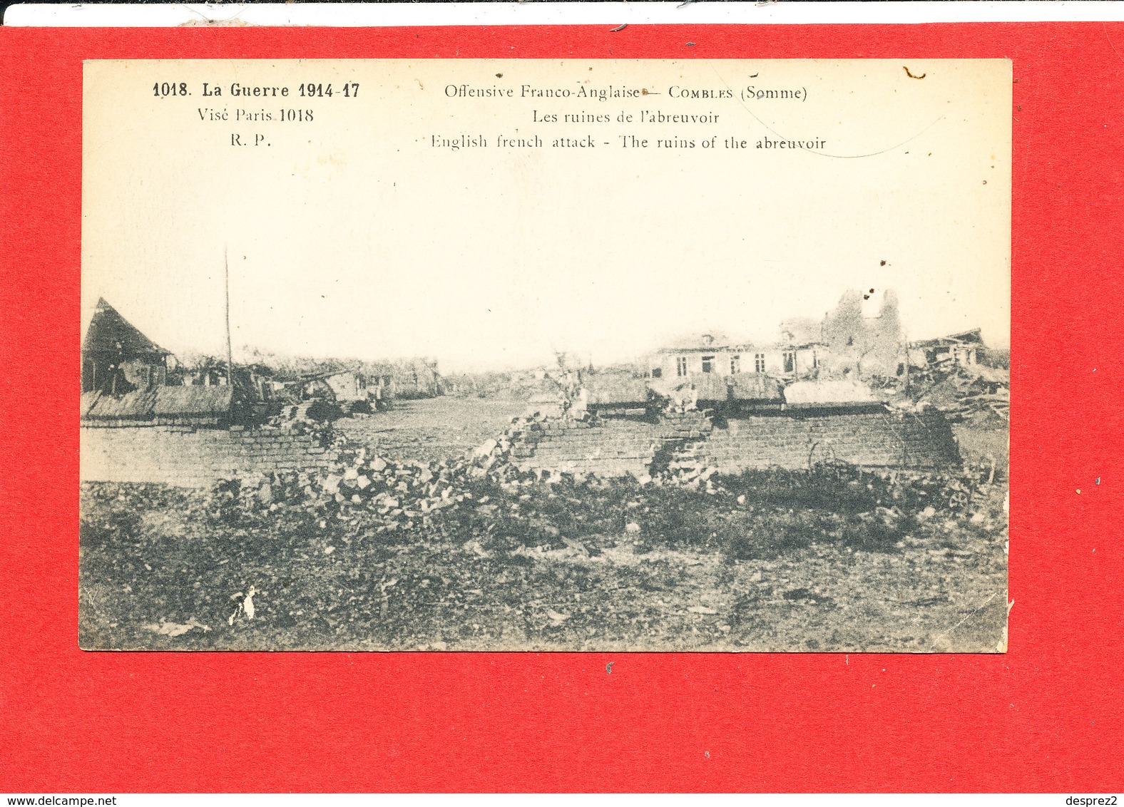 80 COMBLES Cpa GUERRE Les Ruines De L ' Abreuvoir       1018 RP - Combles