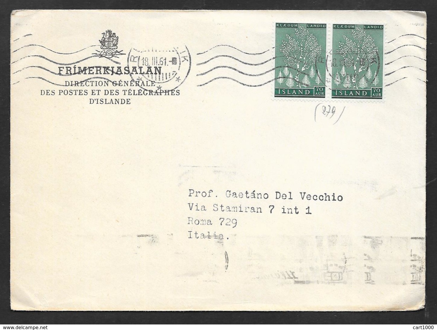 1961 ISLAND REYKJAVIK TO ROMA - Lettres & Documents