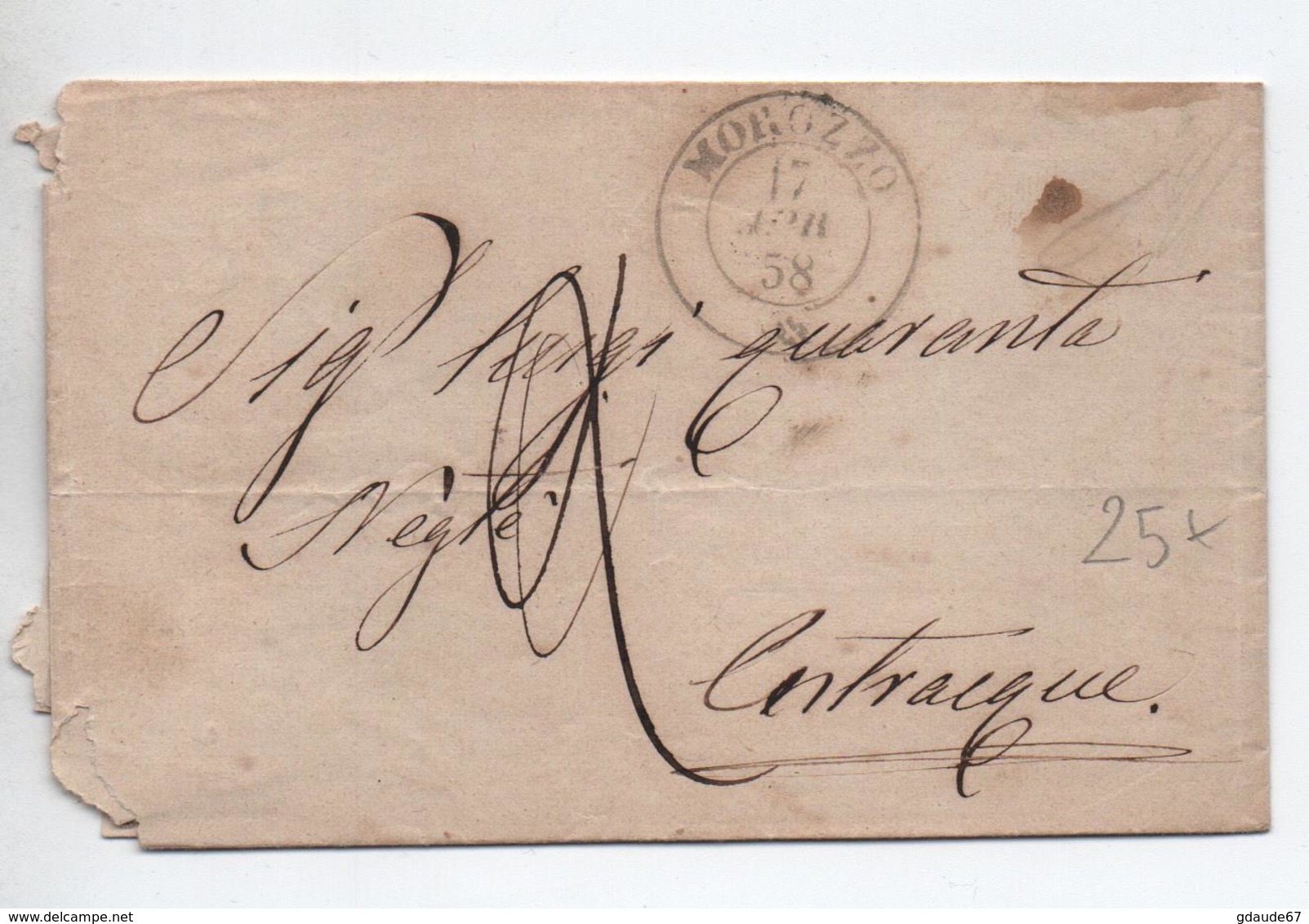 1858 - LETTRE Avec CACHET SARDE De MOROZZO - Sardinië