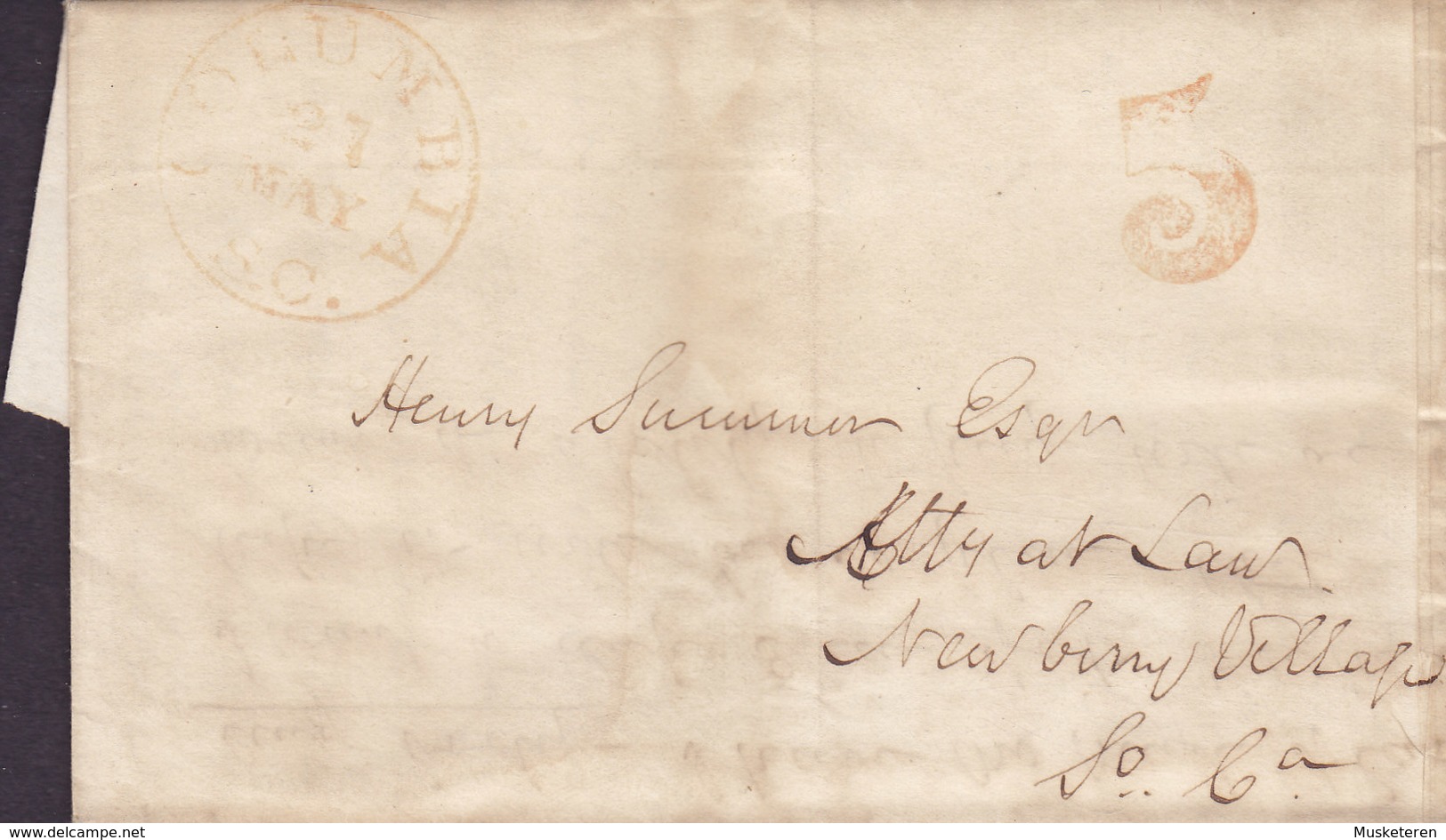 United States Prephilately (Red Cancel) 5c. COLUMBIA South Carolina 1848 Folded Cover Brief NEWBURY South Carolina - …-1845 Voorfilatelie