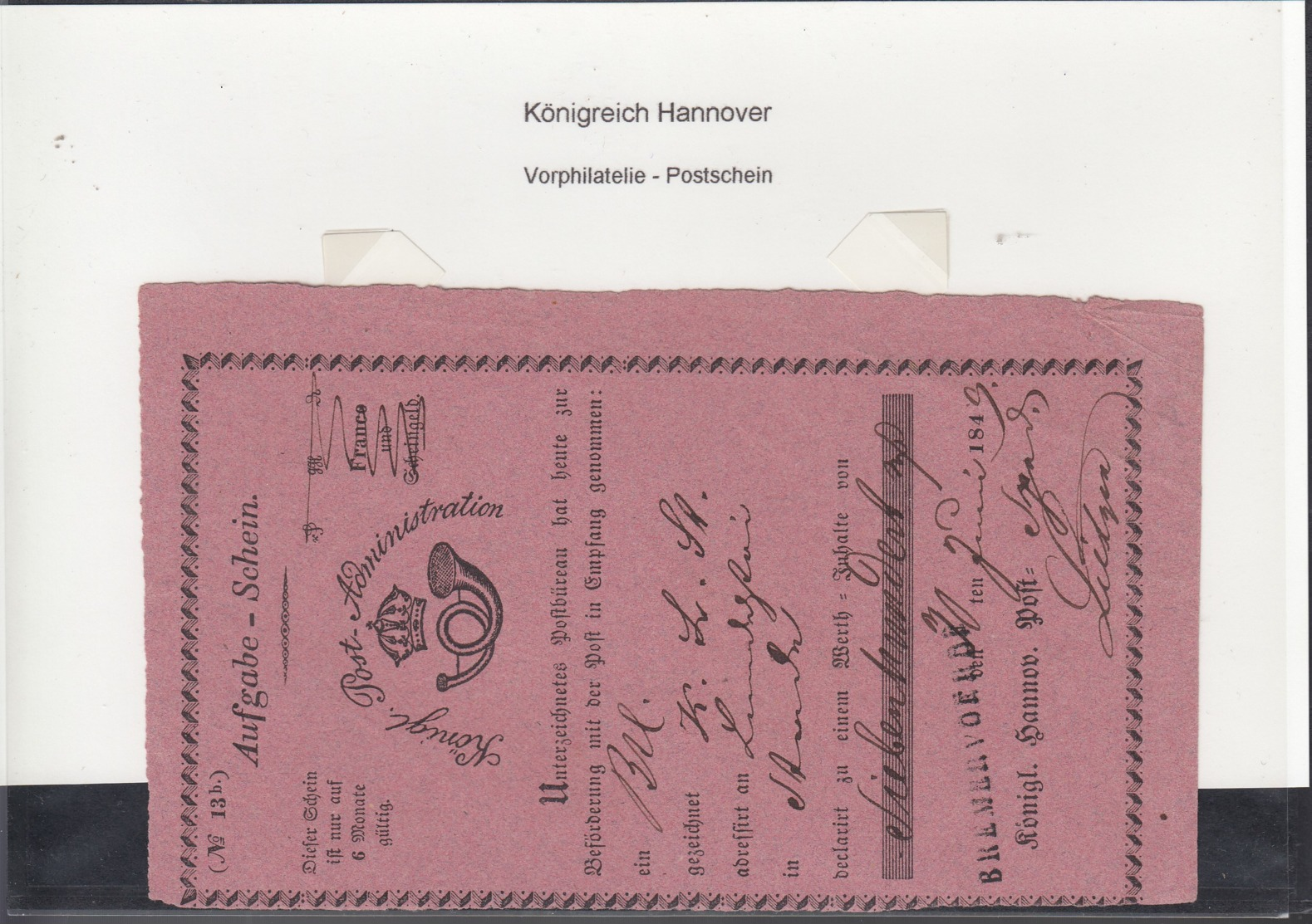 Hannover Vorphila Brief 1849 Aufgabe Schein Rosa - Hannover