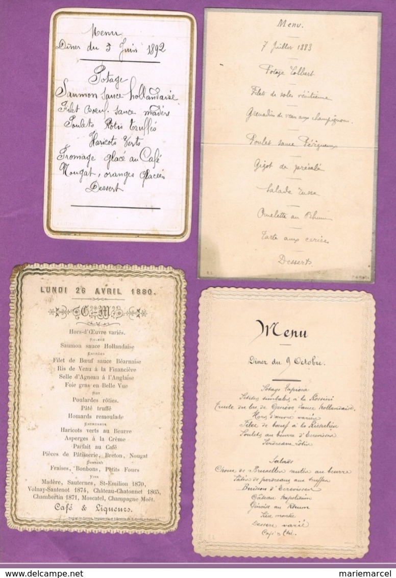 4 MENUS. 1880.1883. 1892 - Menus