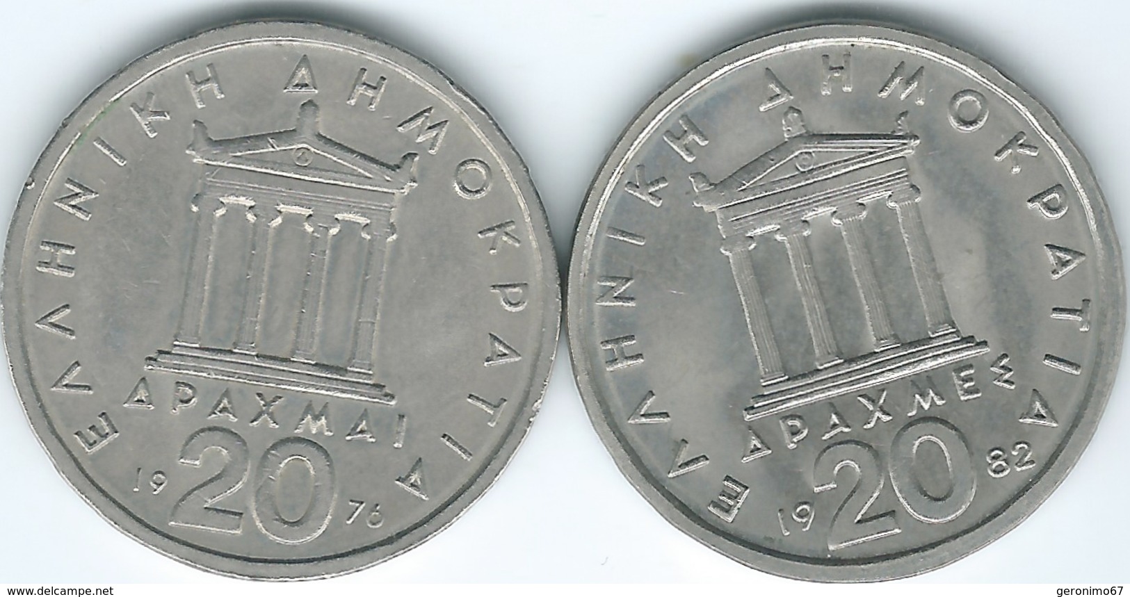 Greece - 20 Drachmai - 1976 (KM120) 20 Drachmes - 1982 (KM133) - Grecia